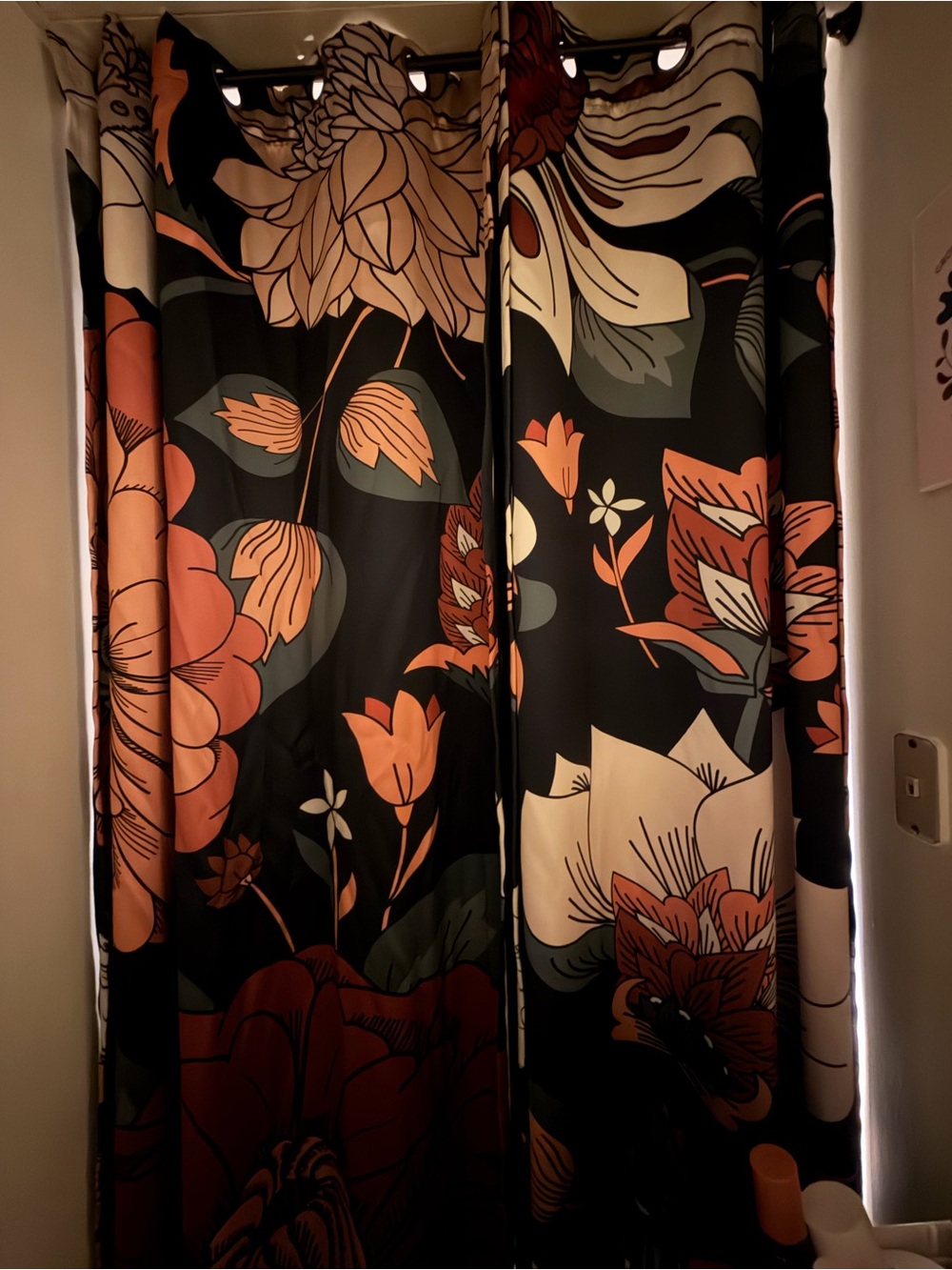 4 Panels for TWO windows - Boho Floral Blackout Curtains